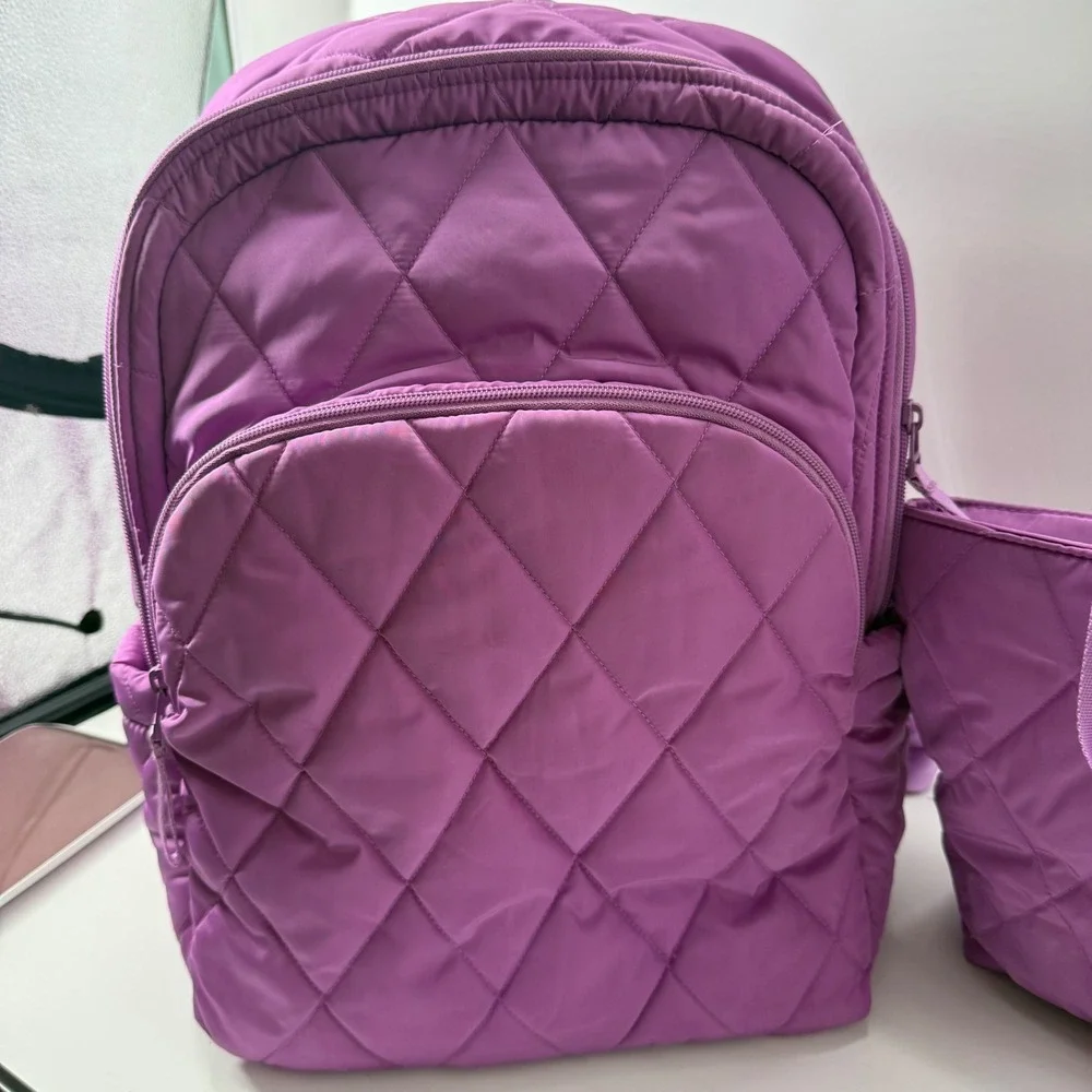 Vera Bradley Quilted Performance Twill Backpack and Lunch Bag Set Purple Orchad